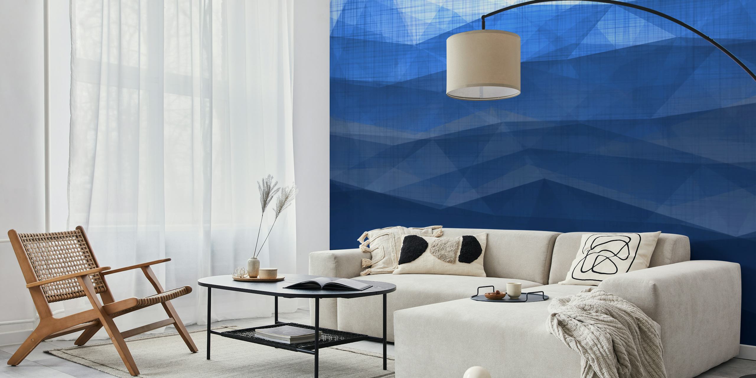 Blue abstract geometric wallpaper featuring layered patterns