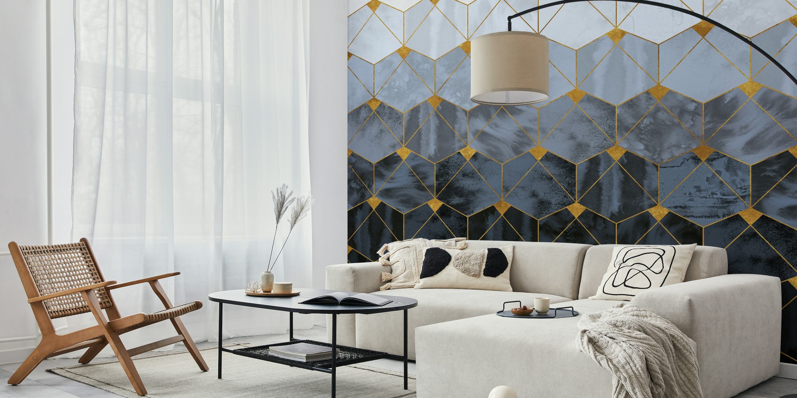 Ocean Floor Soft Blue Hexagons wallpaper