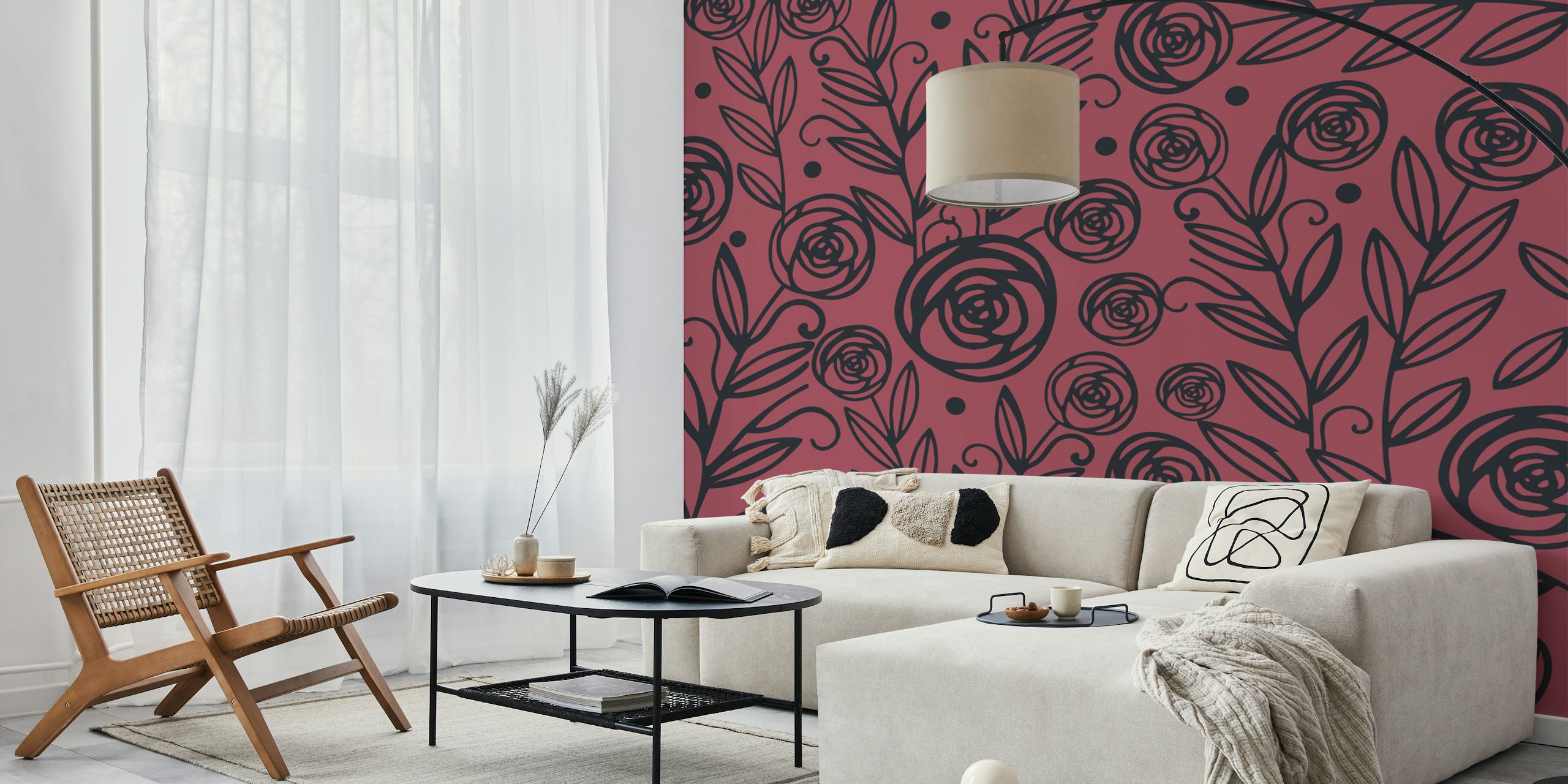 Tapeta Brick Black Rose Pattern v místnosti