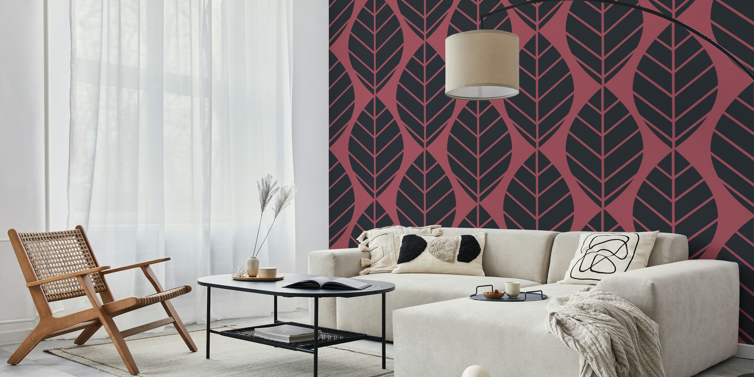 Scandinavian Black Red Leaf tapet i ett rum