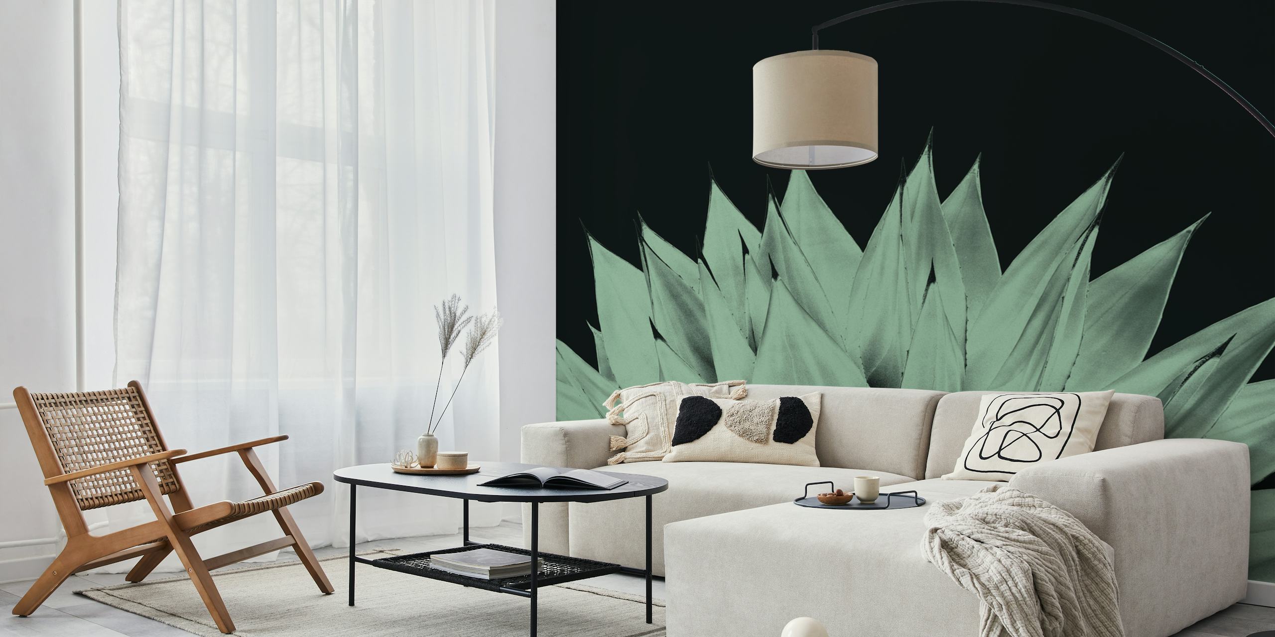 Agave plant silhouette against a dark background wall mural