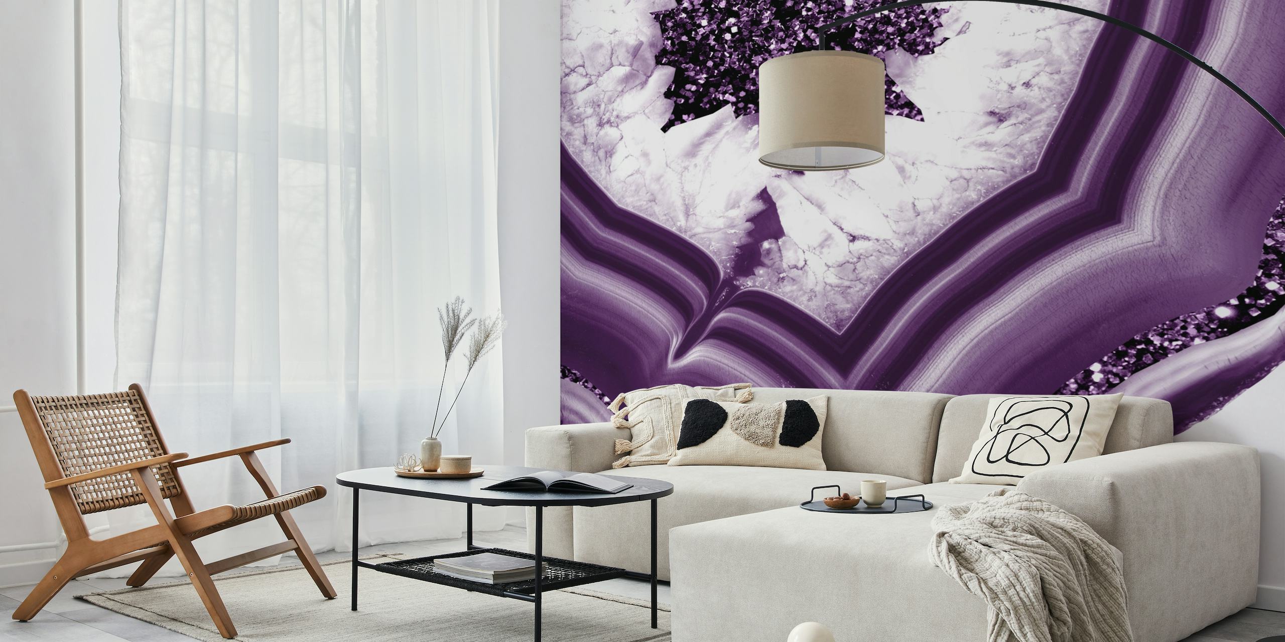 Fotomural elegante patrón de ágata violeta con detalles en brillo brillante