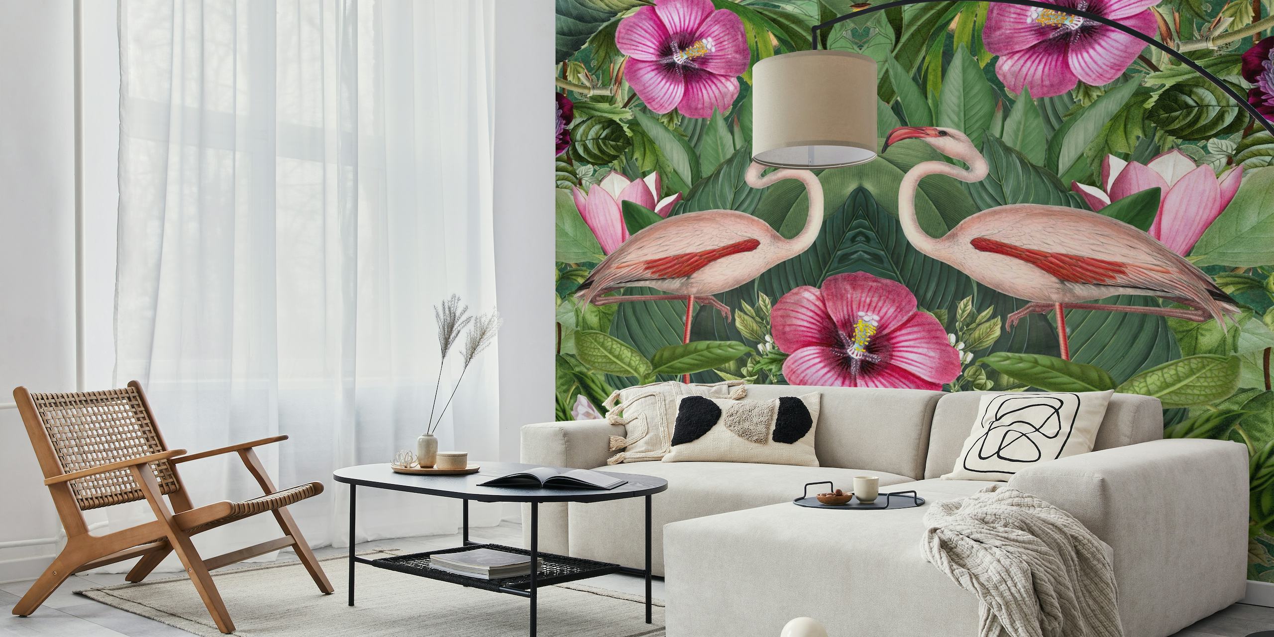 Flamingo Tropical Symmetry papel de parede