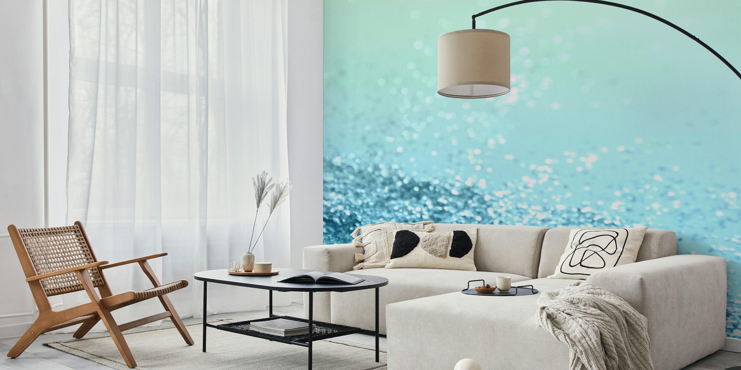Aqua blue glitter pattern wallpaper with shiny texture