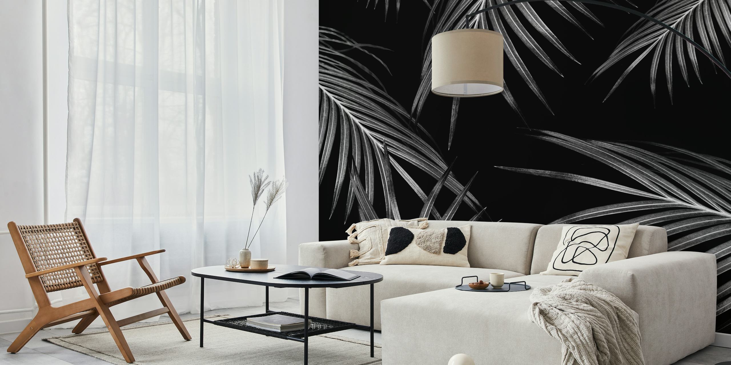 Silver Black Palm Leaves 1 wallpaper