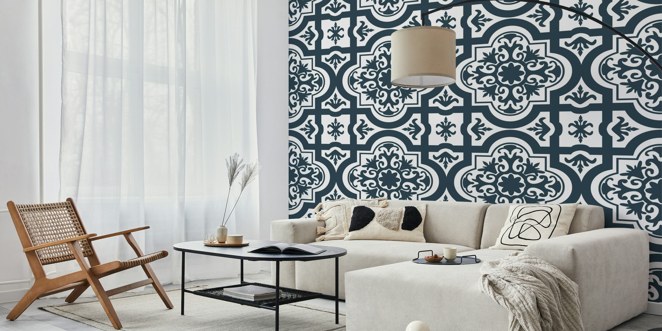 Moroccan black white ornament wallpaper