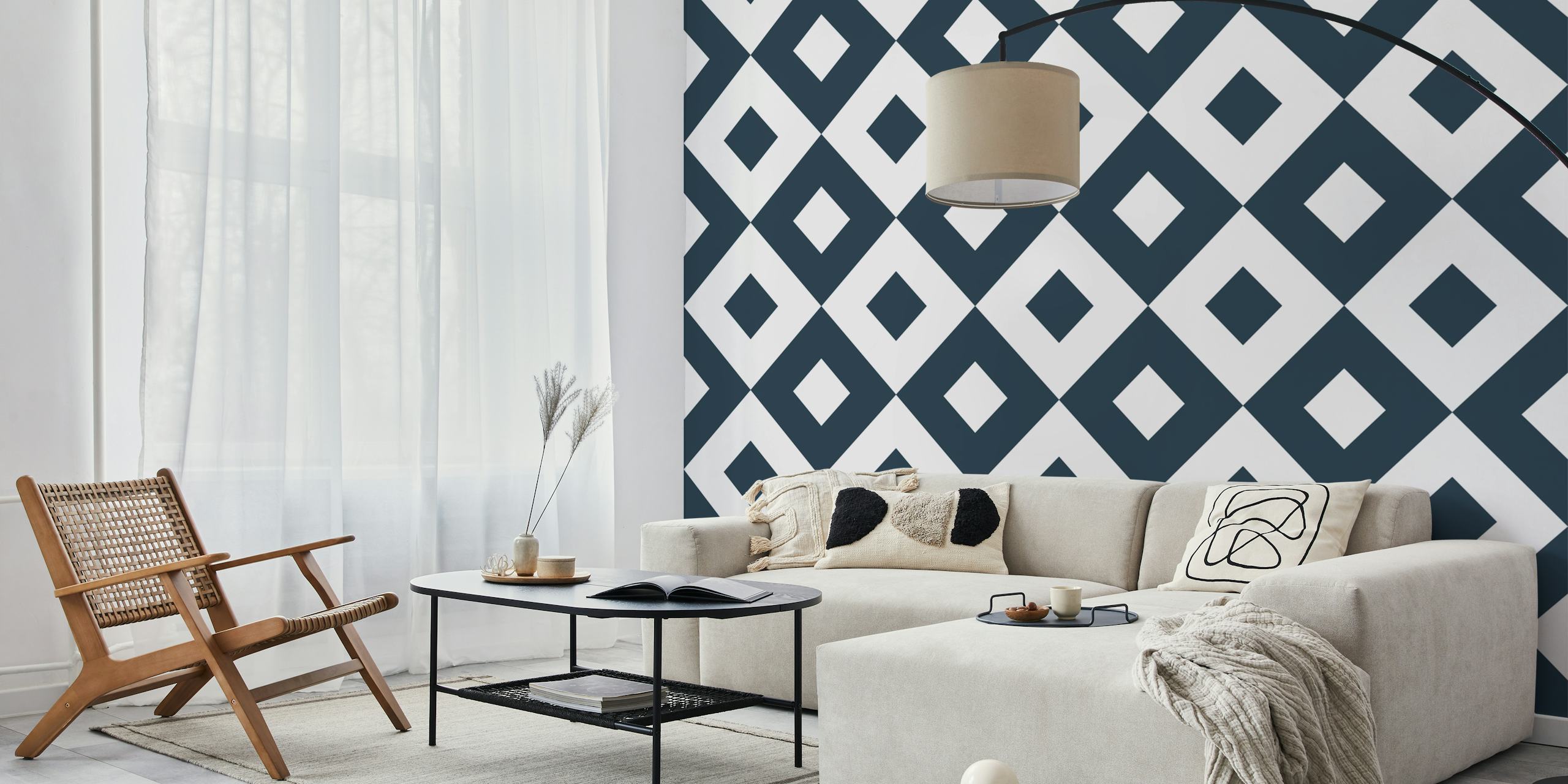 Black and white diamond pattern geometric wallpaper
