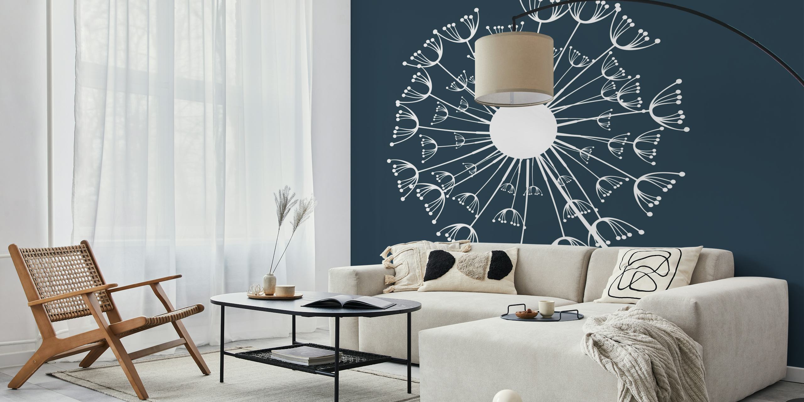 Papel tapiz Charcoal Minimal Dandelion en una habitación