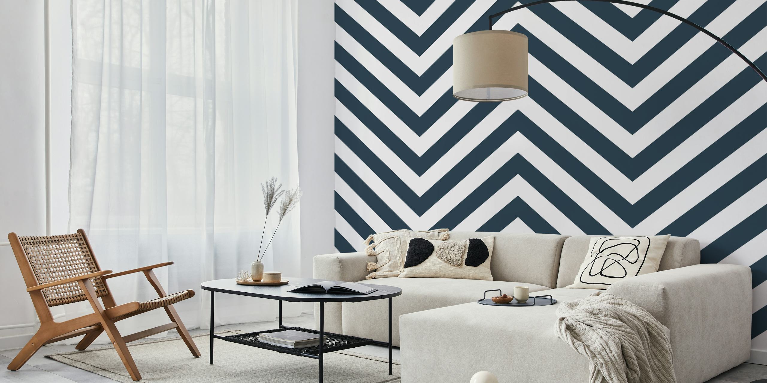 Monochrome chevrons tapet i et rum