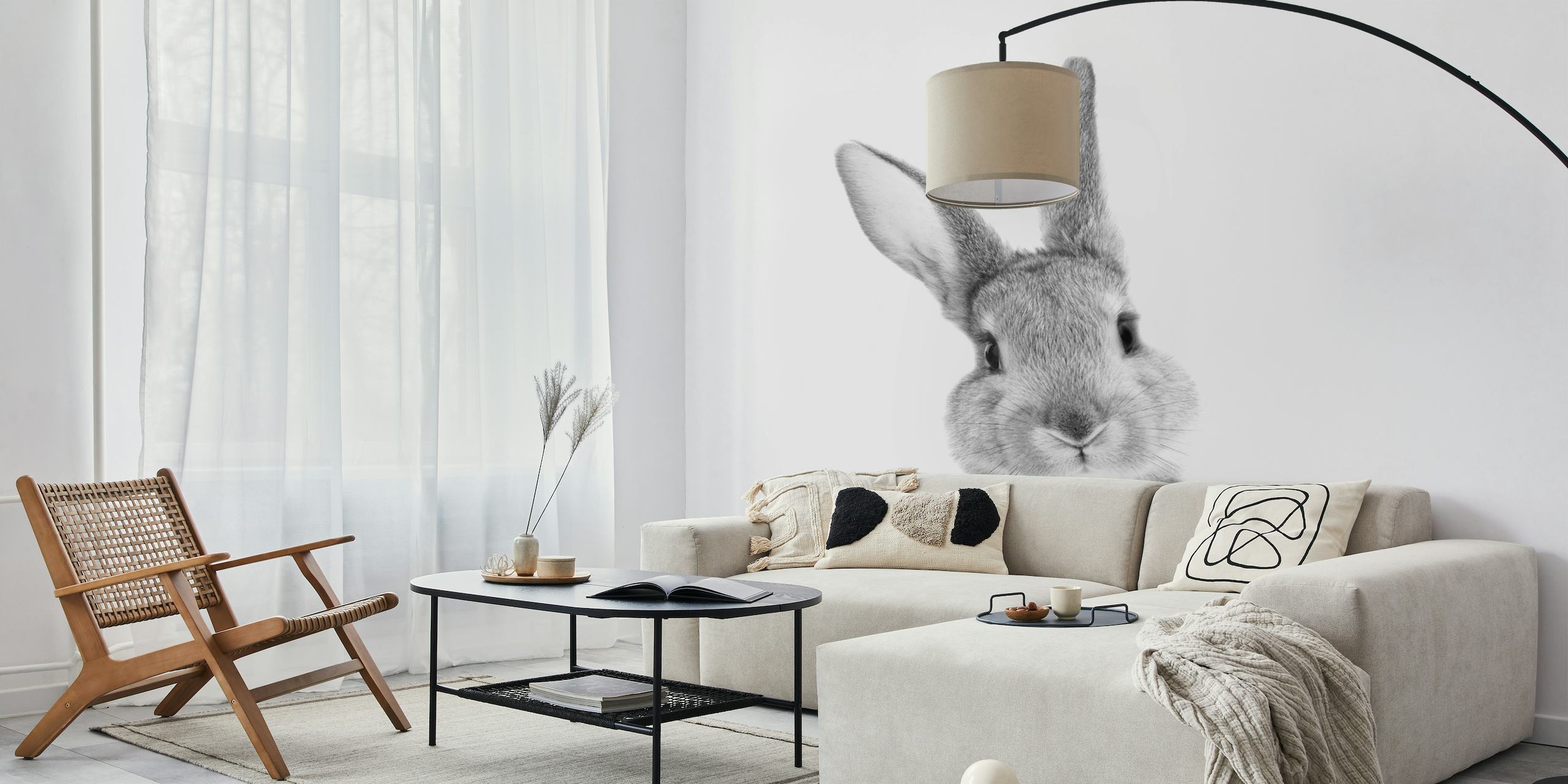 Peekaboo Bunny BW wallpaper