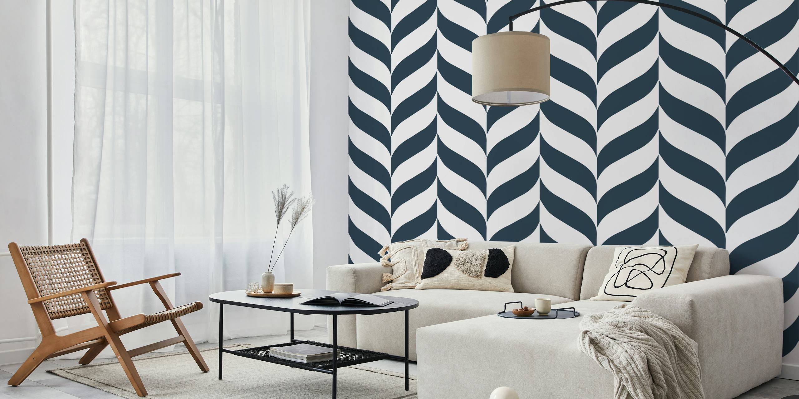Monochrome chevron pattern papel pintado en la habitación
