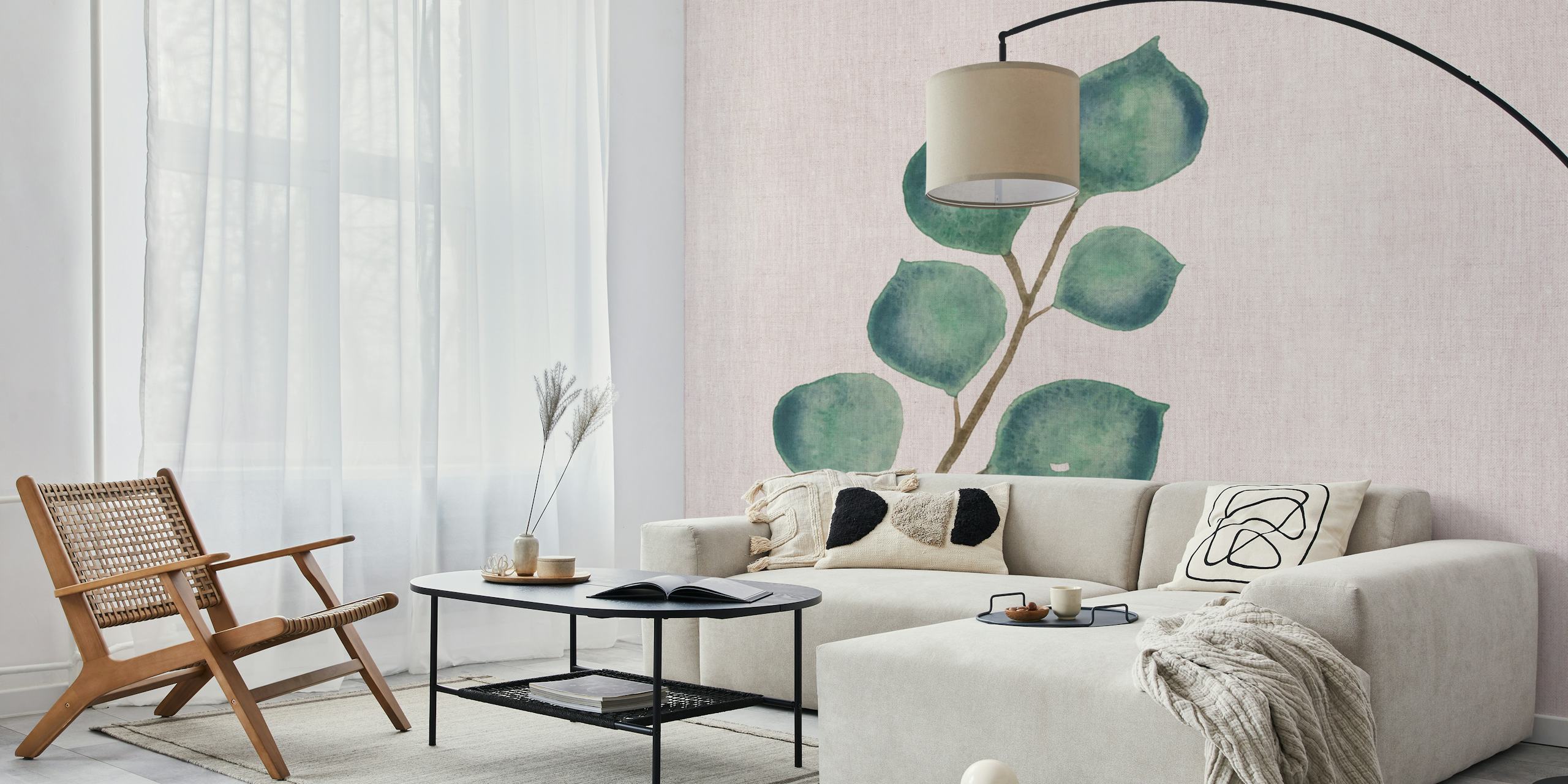 Eucalyptus branch wallpaper in a room