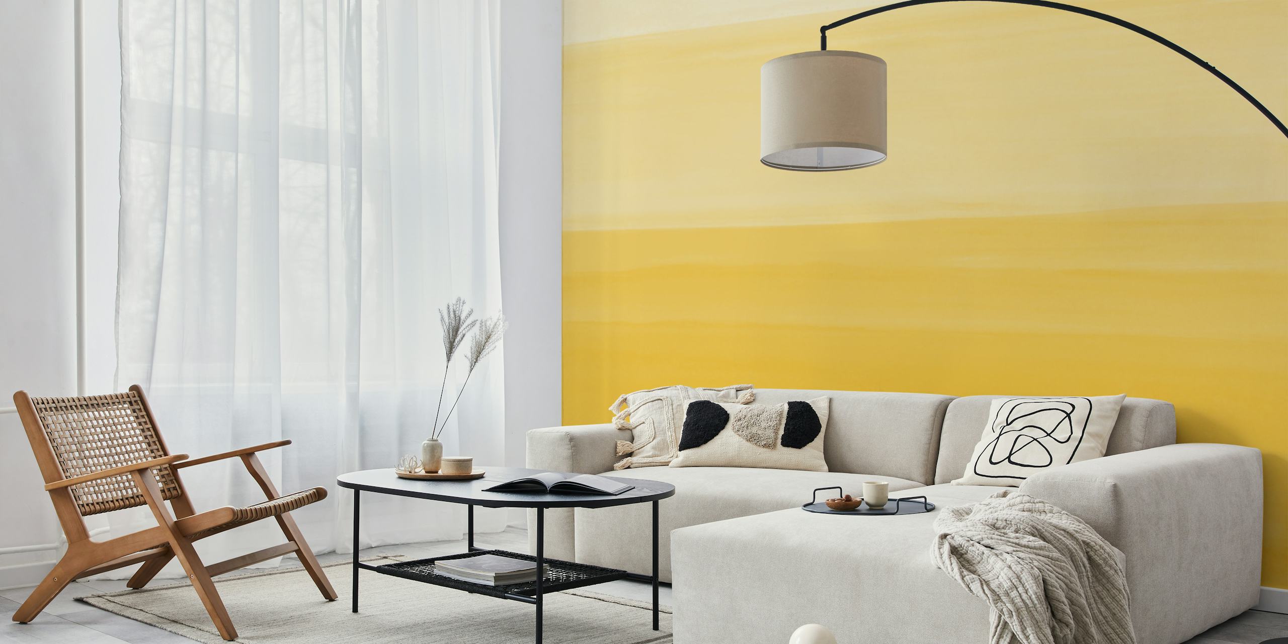 Yellow watercolor brushstrokes on white background wallpaper