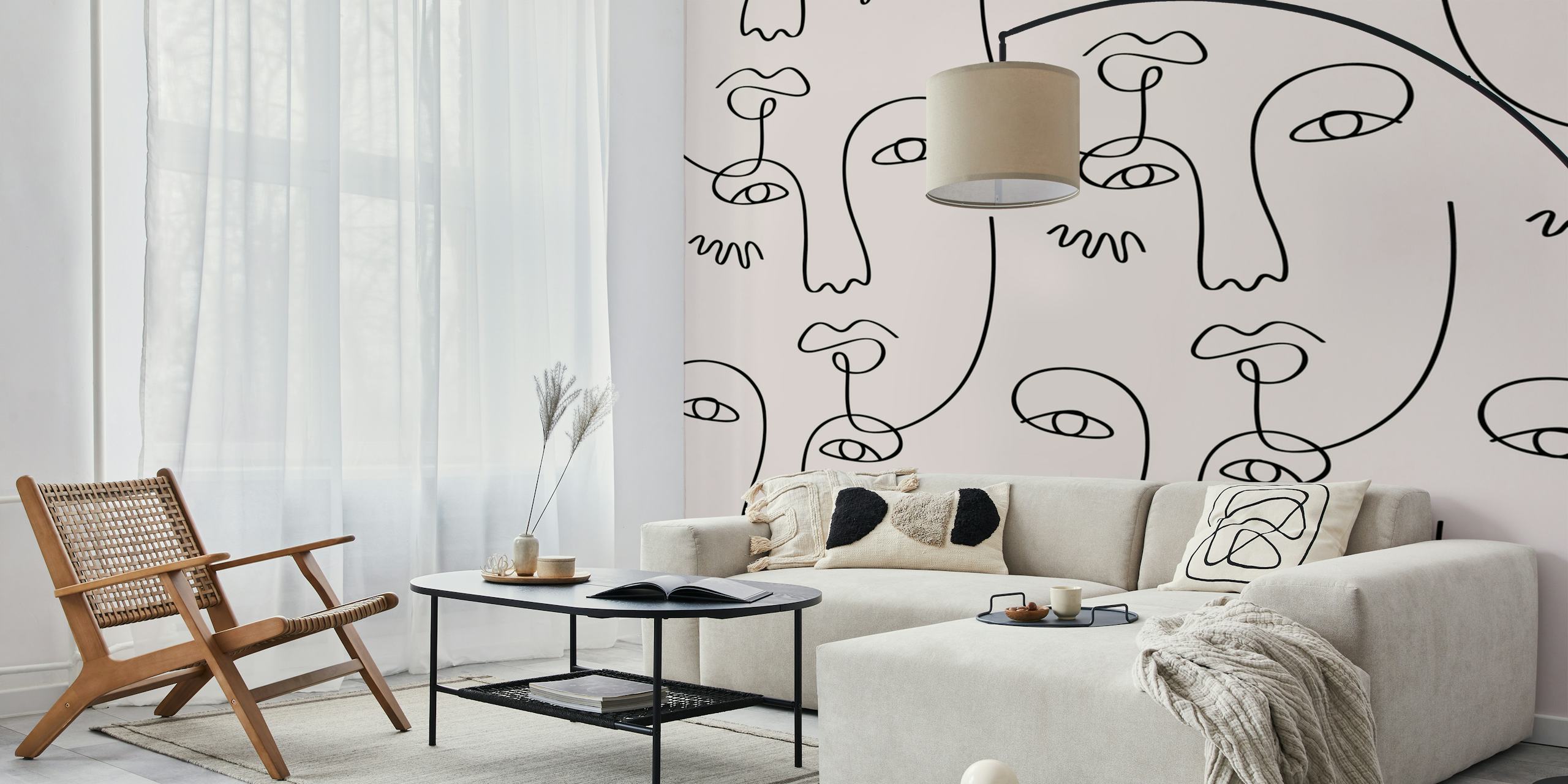 Face Line Art tapetti viihtyisässä huoneessa