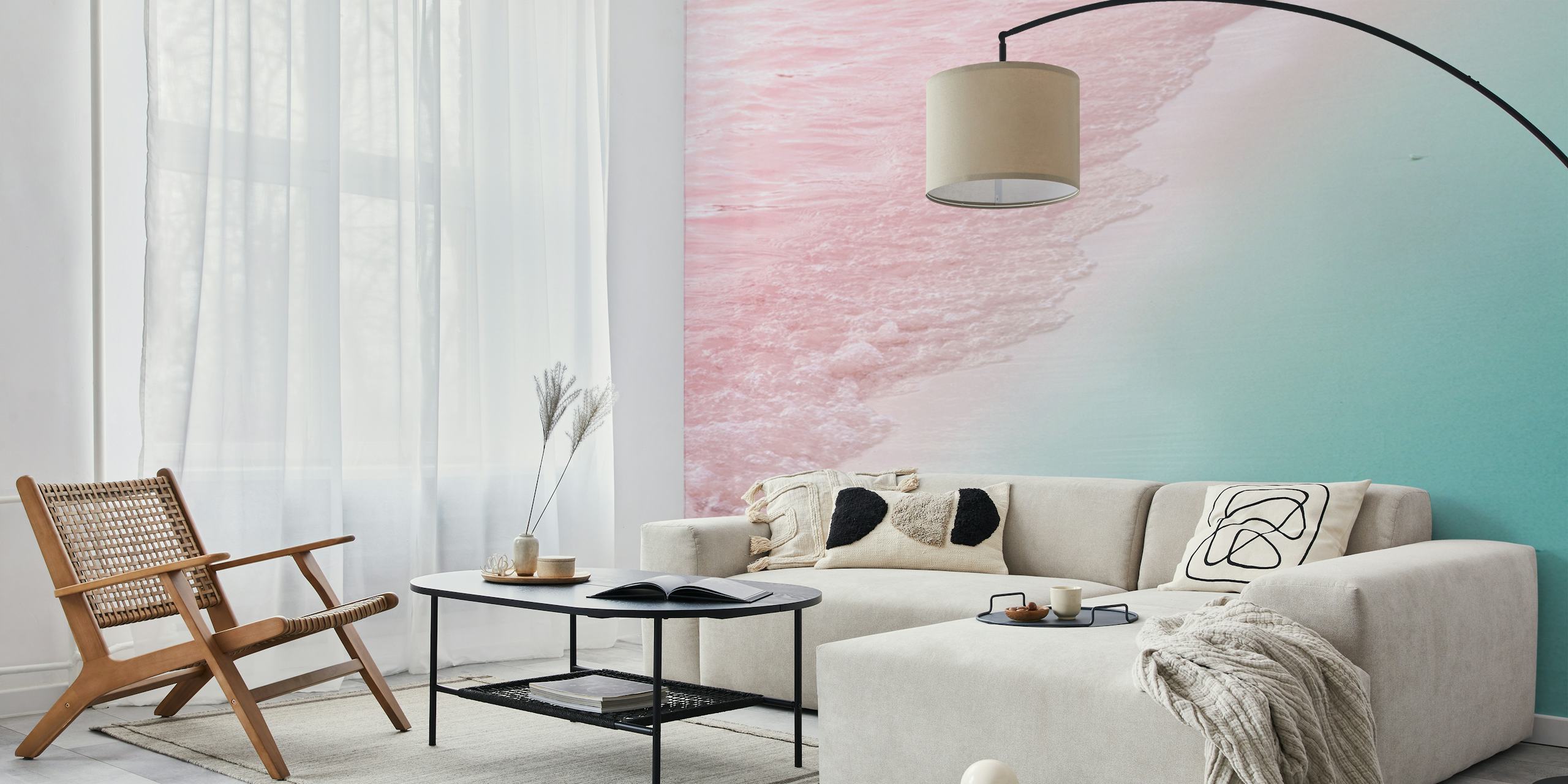 Pink and blue ocean waves abstract wallpaper