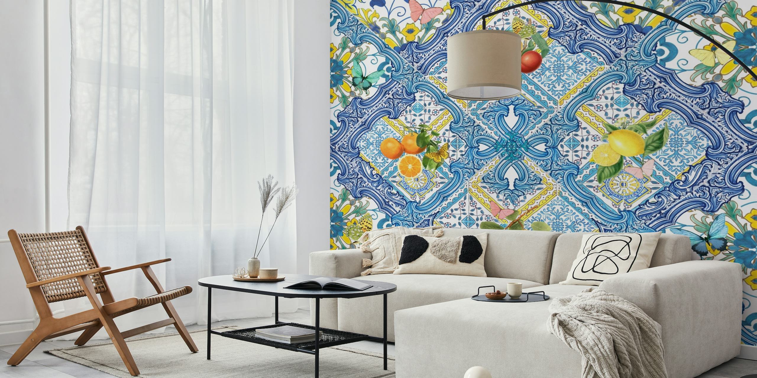 Mediterranean tiles and lemons wallpaper