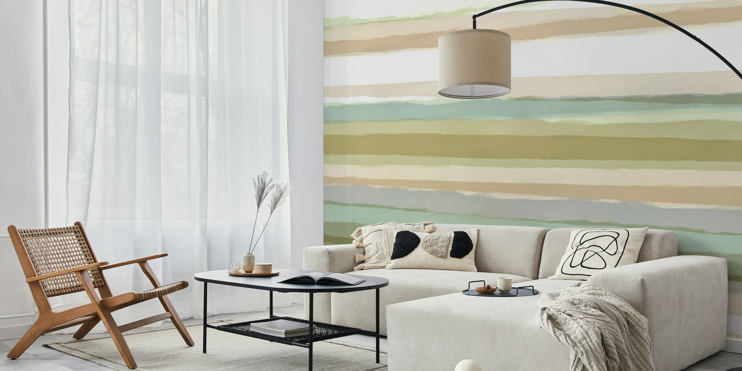 Abstract striped wall mural with earthy and neutral tones