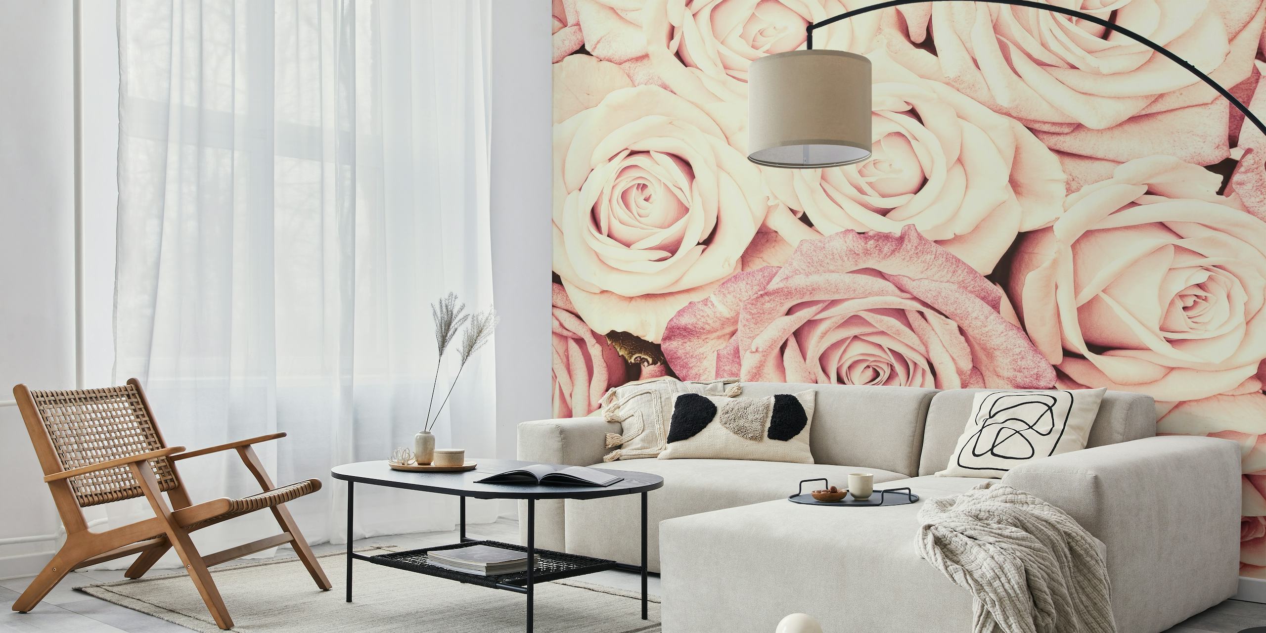 Soft pink roses full bloom wall mural