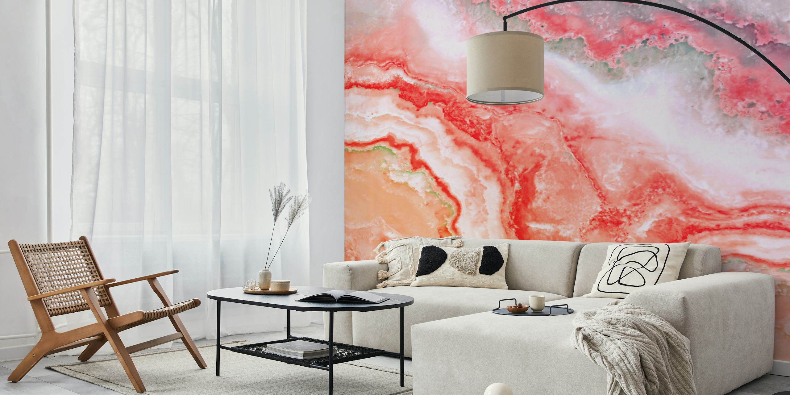 Blush marble wallpaper featuring pink and white swirls in a fluid design