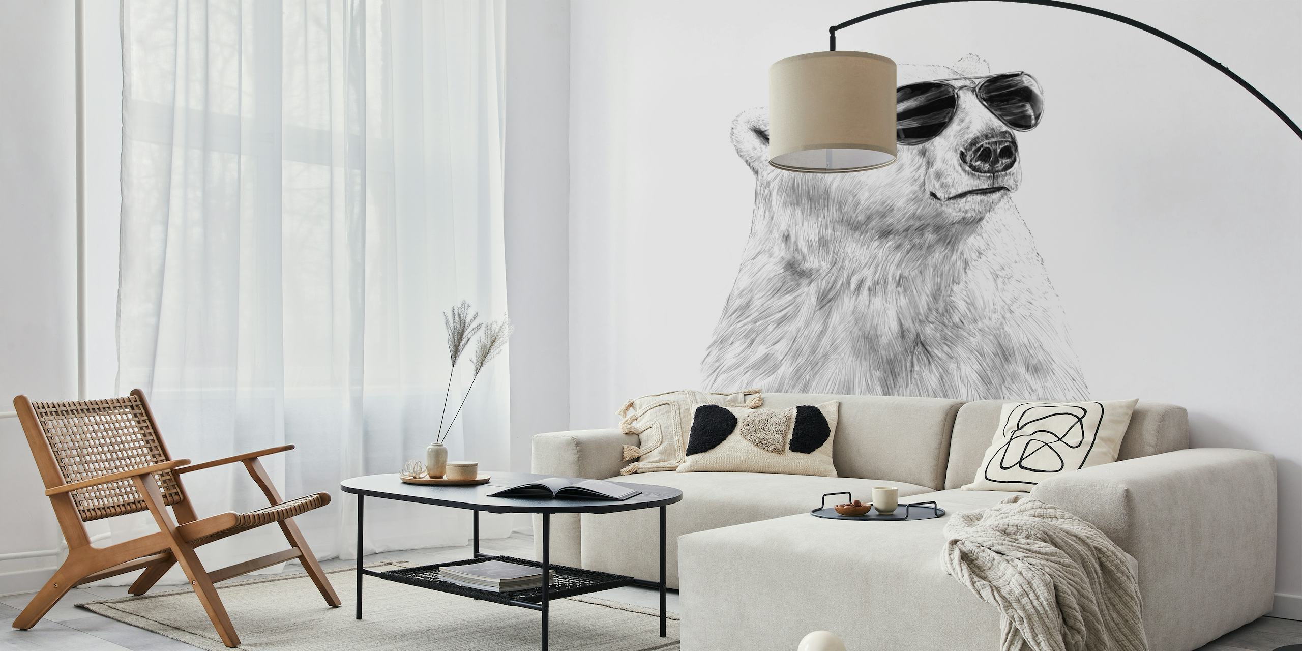Bear with sunglasses wall mural illustration