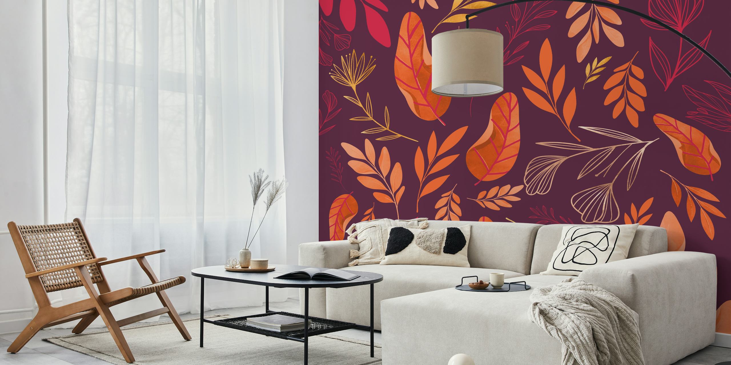 Red and orange leaves on a dark background wallpaper