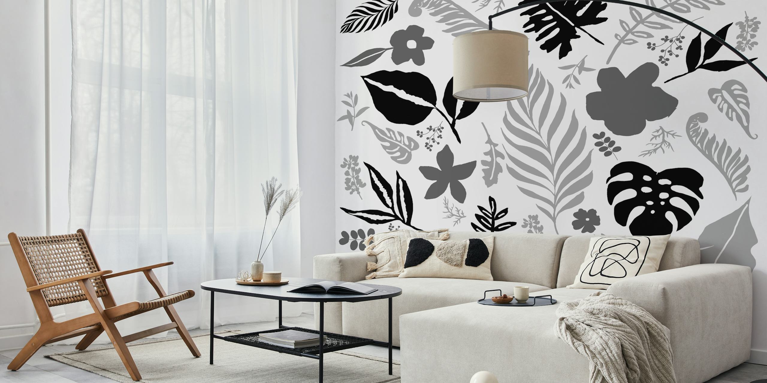 Leaf Big Black wallpaper design in a room