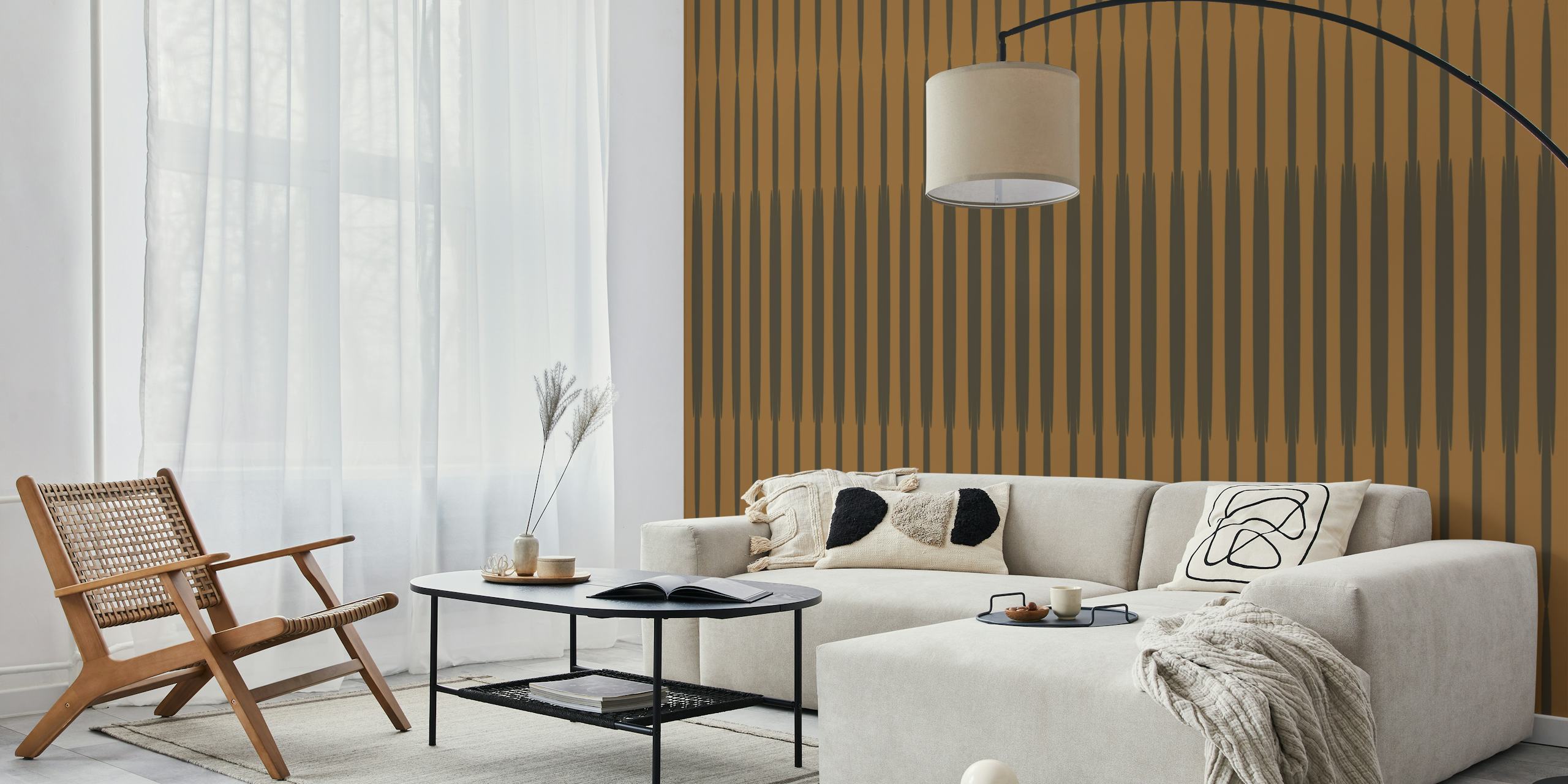 Soothing vertical lined Japanese Minimalist wall mural with warm tones