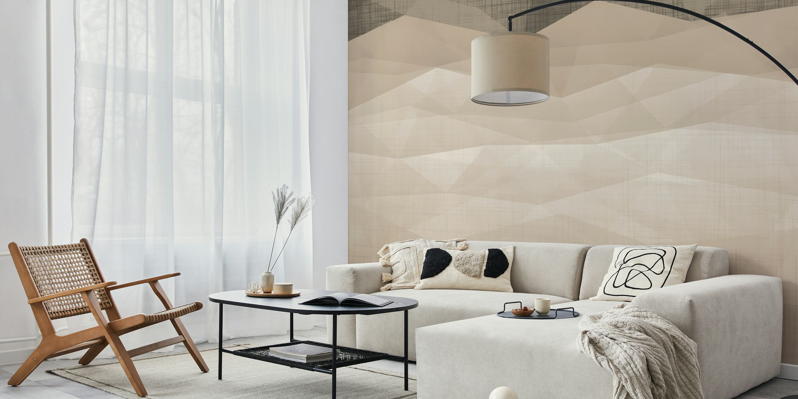 Minimalist mountain shapes in beige and gray wallpaper