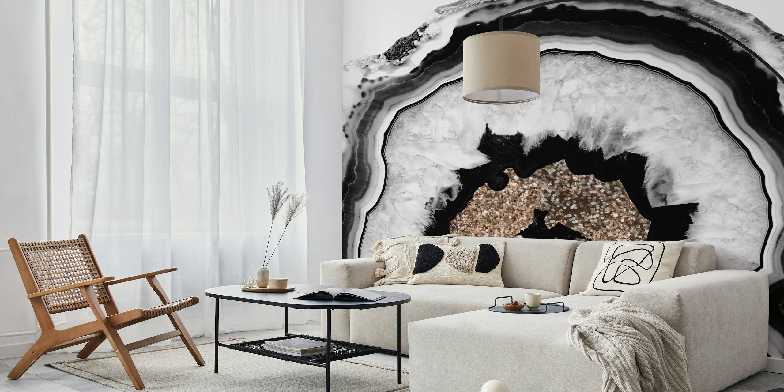 Gray BW Agate Gold Glitter wallpaper in a room
