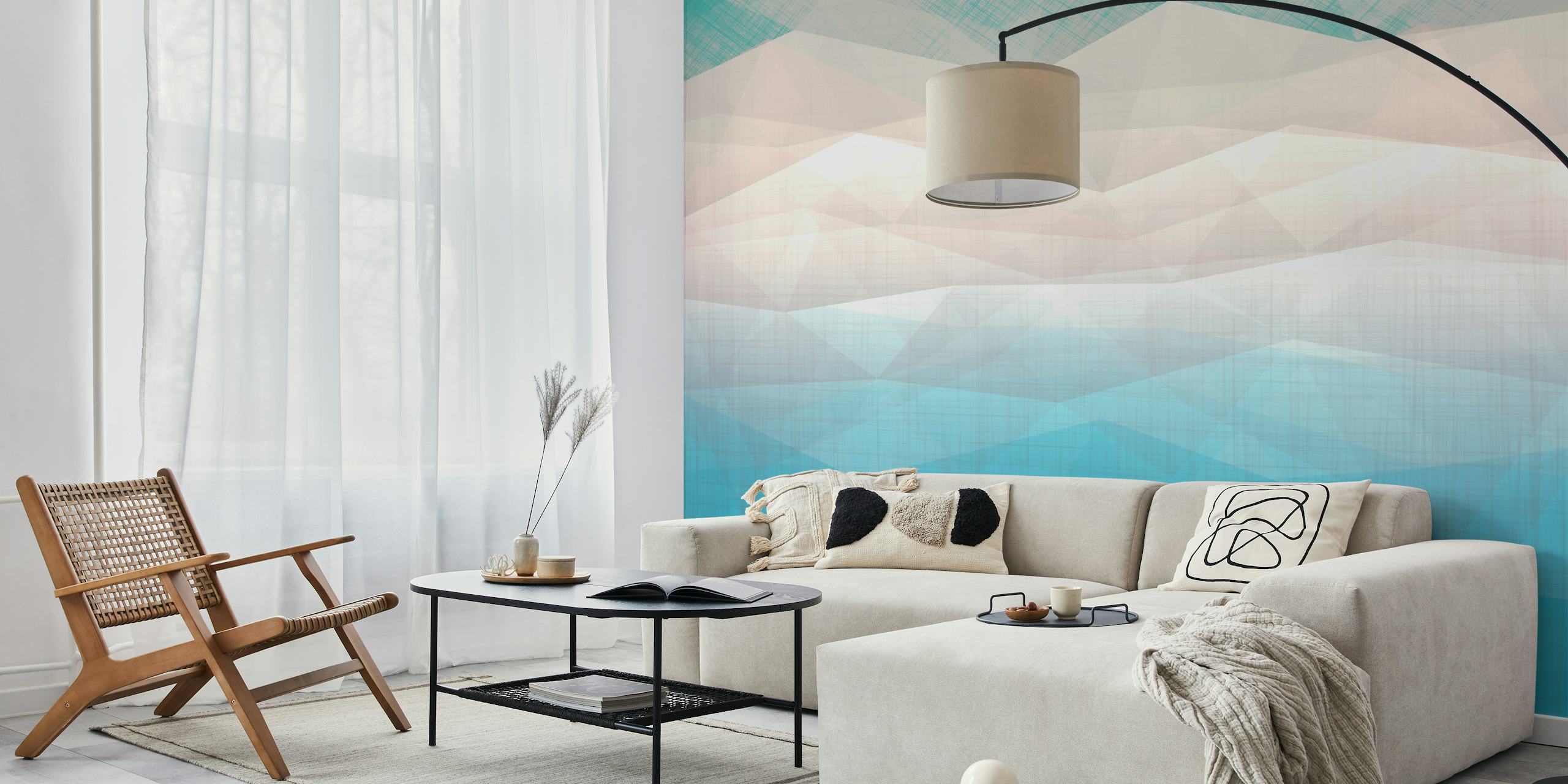 Mid Century Geo Minimalist behang in een kamer