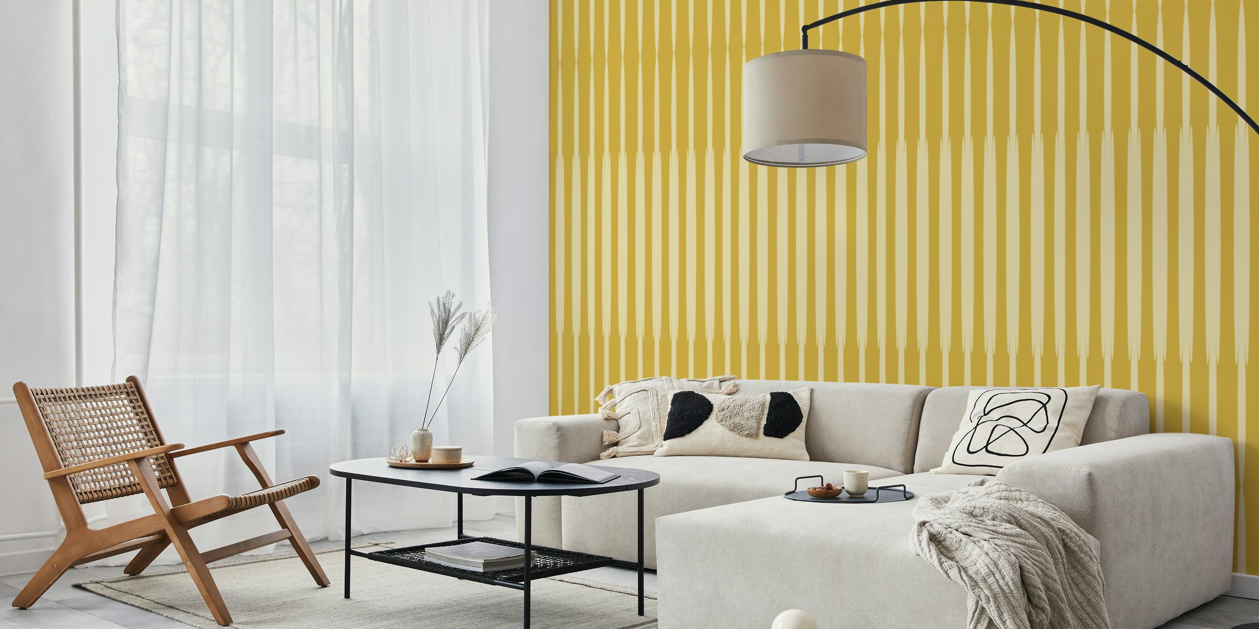 Gold yellow minimalist striped wallpaper