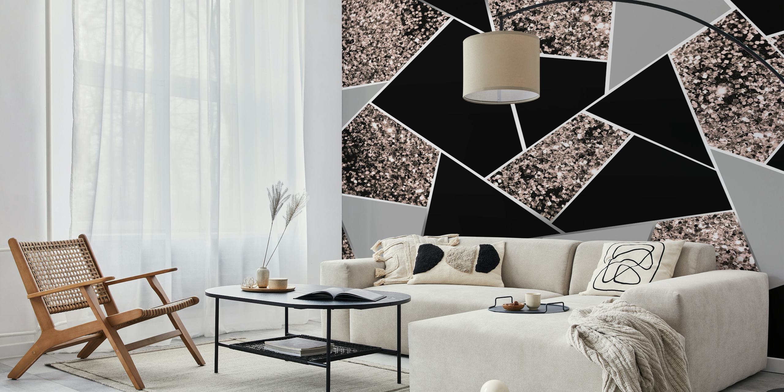 Rose Gold Geometric Glitter tapetti huoneessa