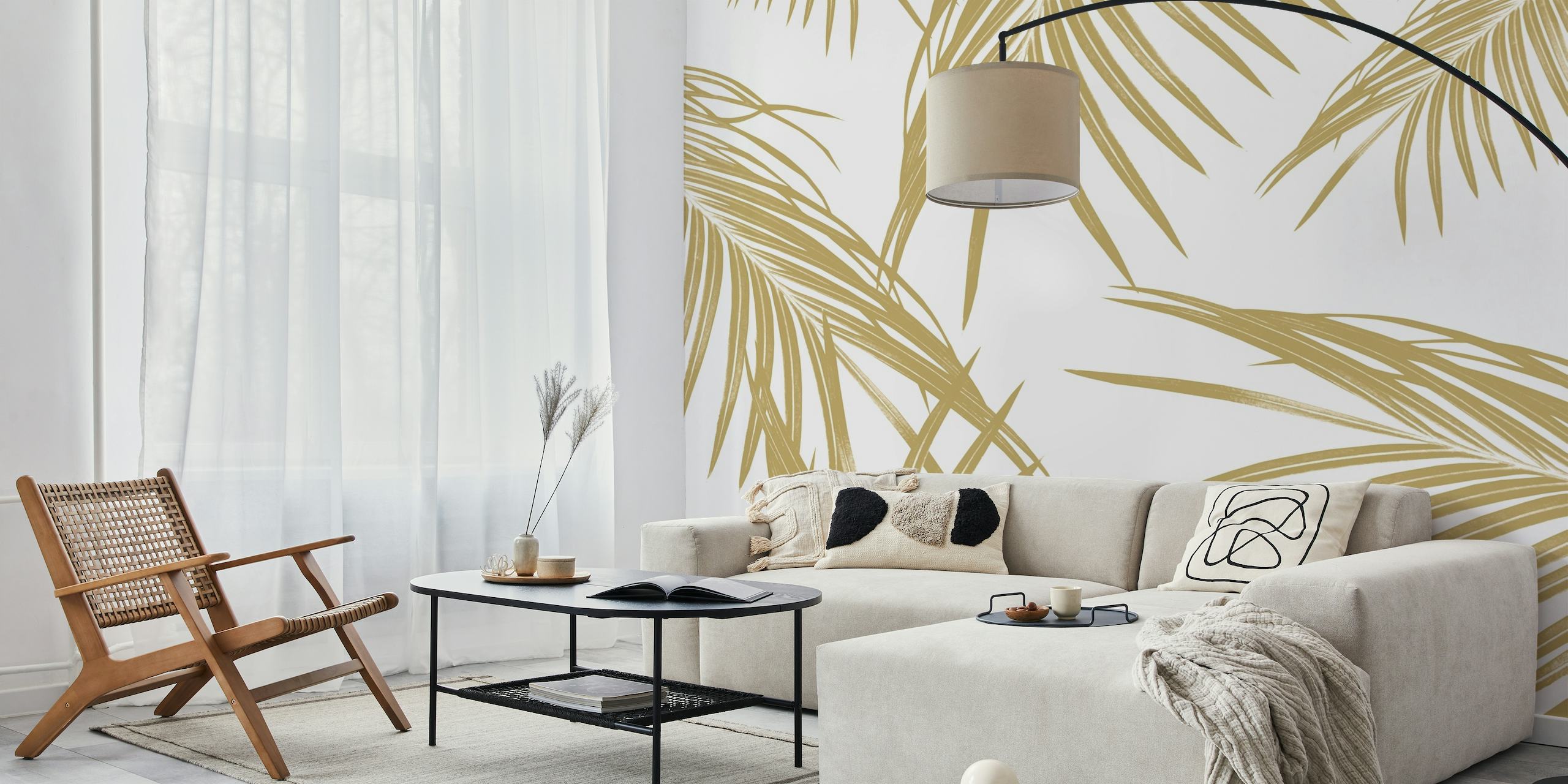 Radiant gold palm leaf wallpaper for an upscale room transformation