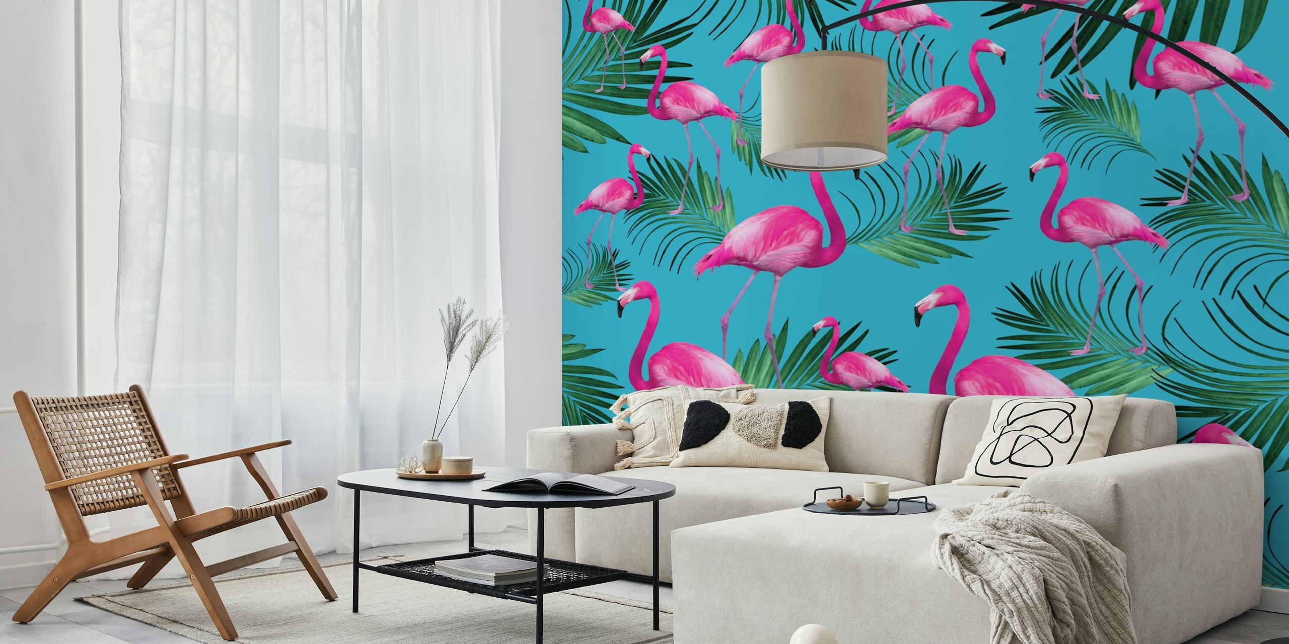 Diseño Tropical Vibrante de Flamingo y Palma