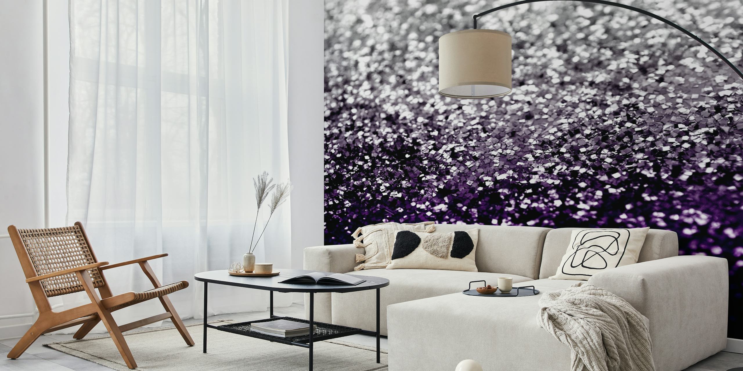 Vivid purple, black and silver glitter wall mural wallpaper