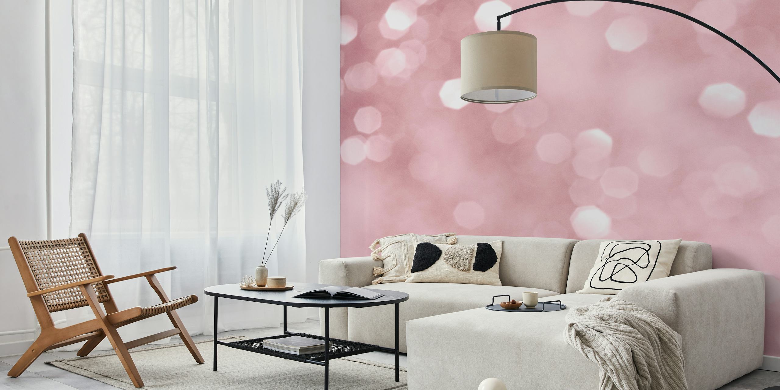 Rose Gold Blush Bokeh wallpaper in a room