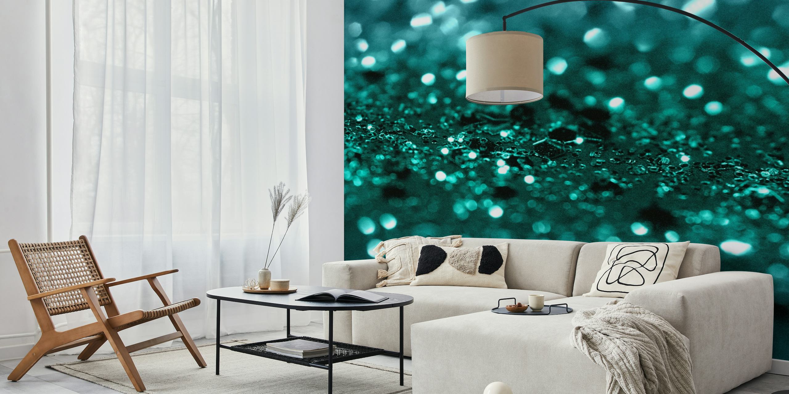 Blågrønt glitter, der ligner ocean waves vægmaleri