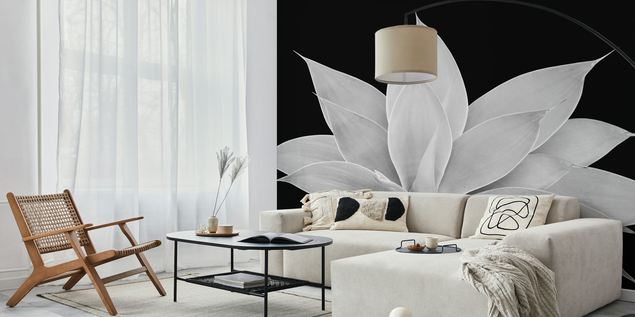 Black and white agave plant wall mural