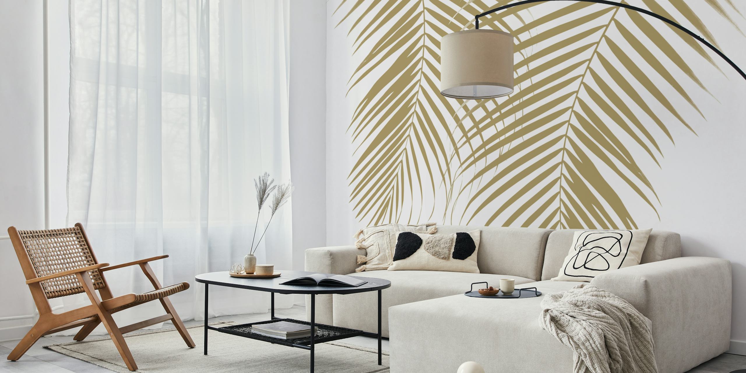 Summer palm leaves wallpaper in a room