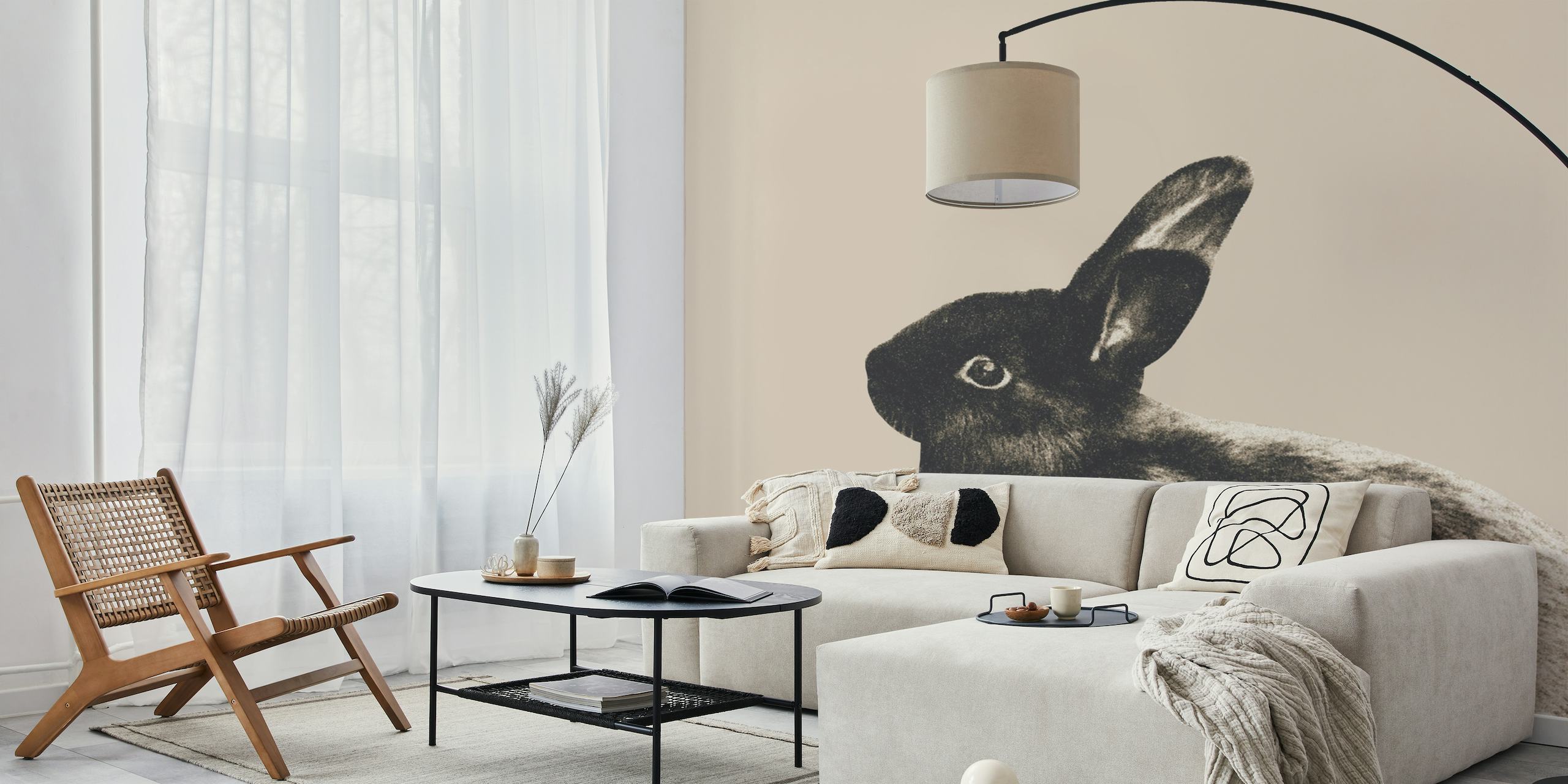 Fototapeten für Wohnzimmer Skizze eines kleinen Kaninchens auf hellbeigem Hintergrund
