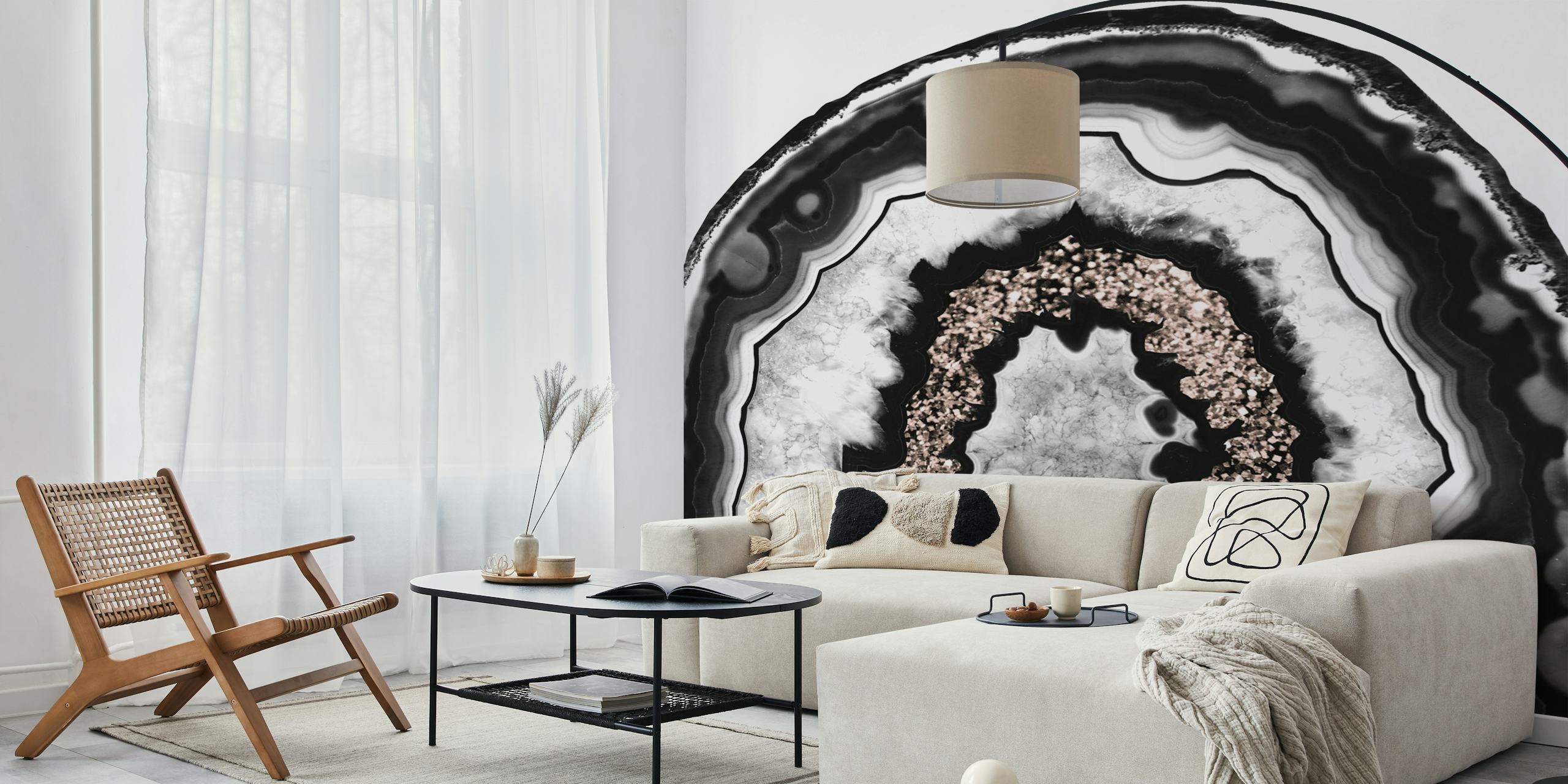 B W Agate Rose Gold Glitter 3 wallpaper in a room