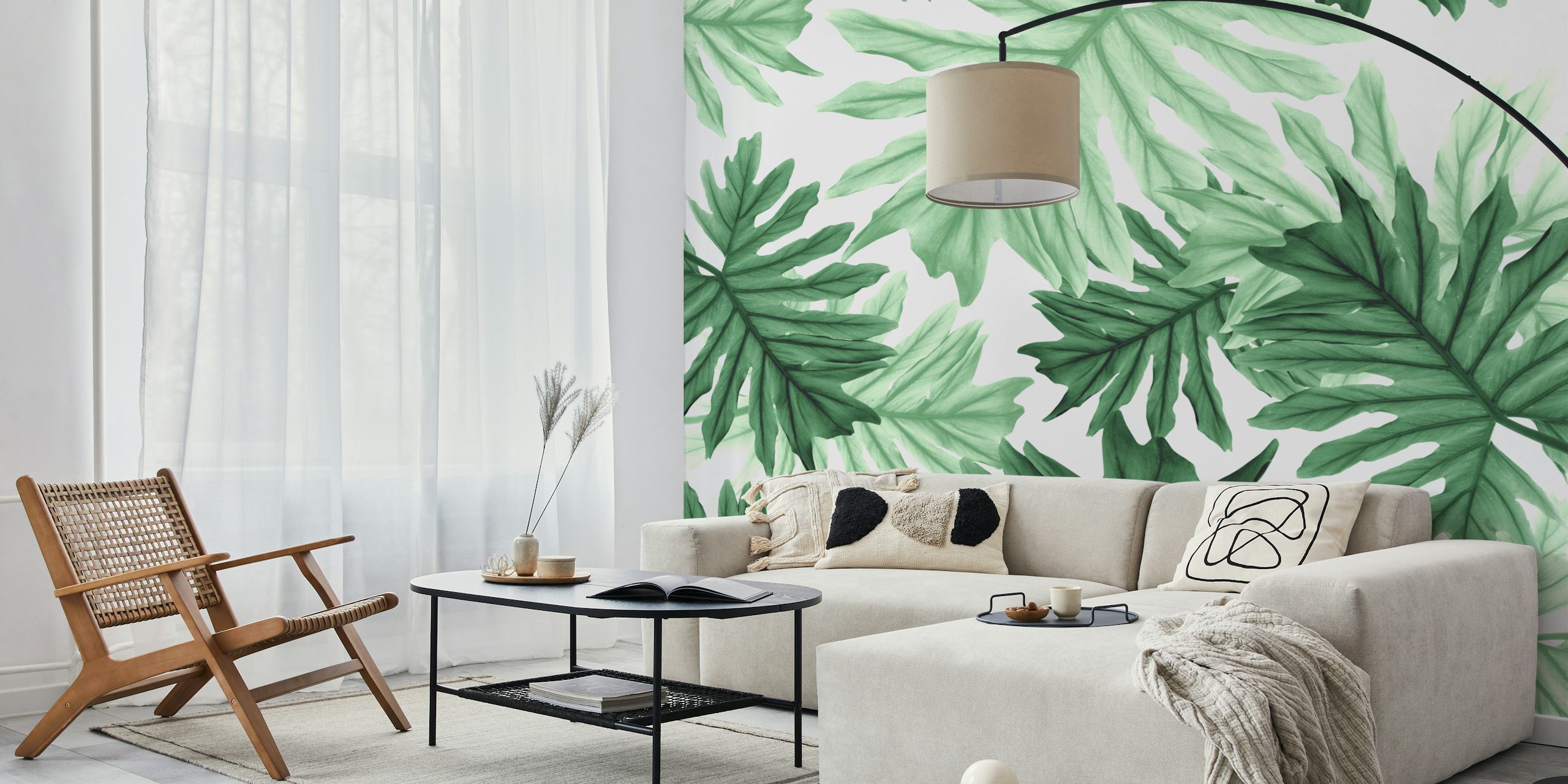 Tropical green leaf wallpaper with various large leaves