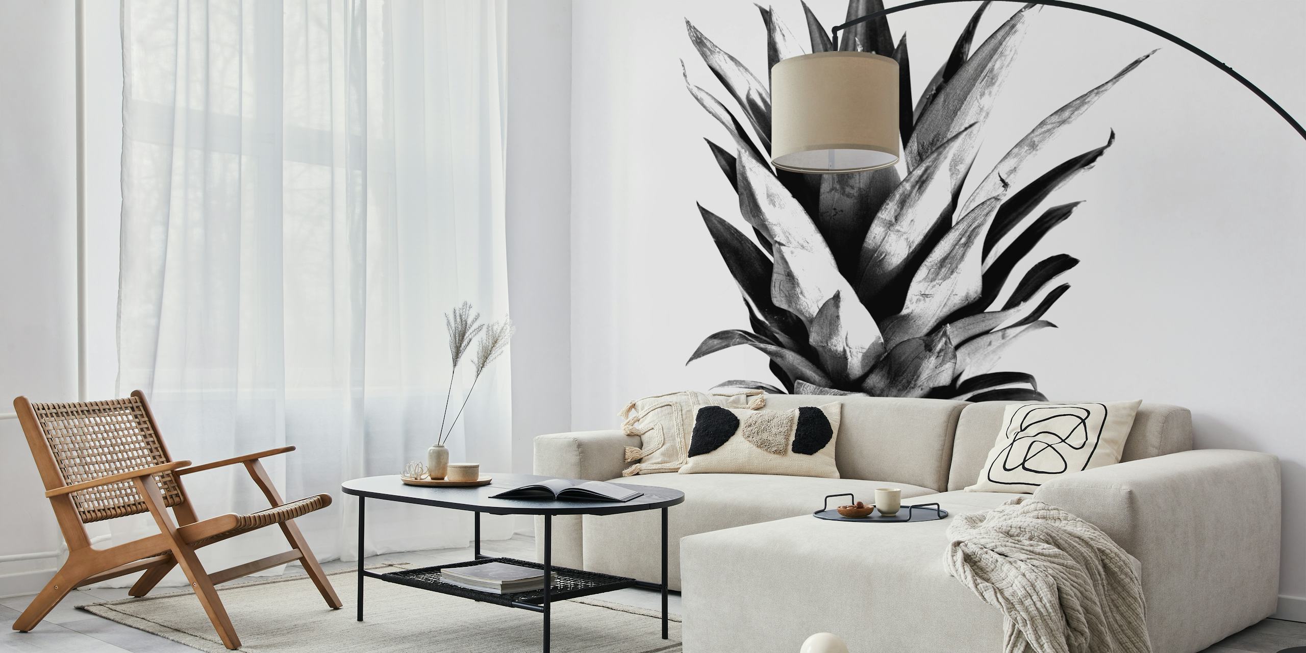 Sort og hvid pineapple tapet i et rum