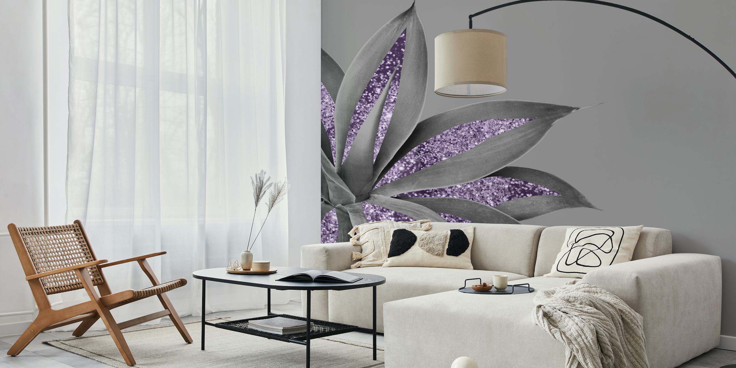 Agave plant with glitter texture on wallpaper