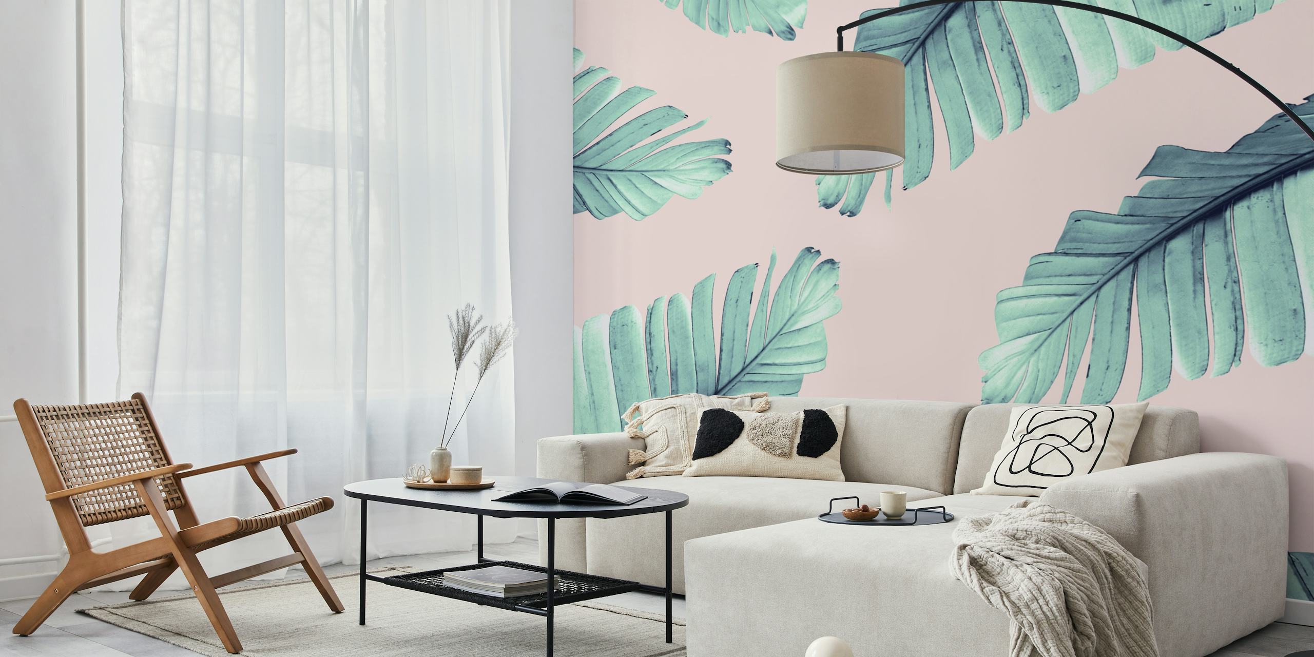 Tapeta Blush Banana Leaves v místnosti