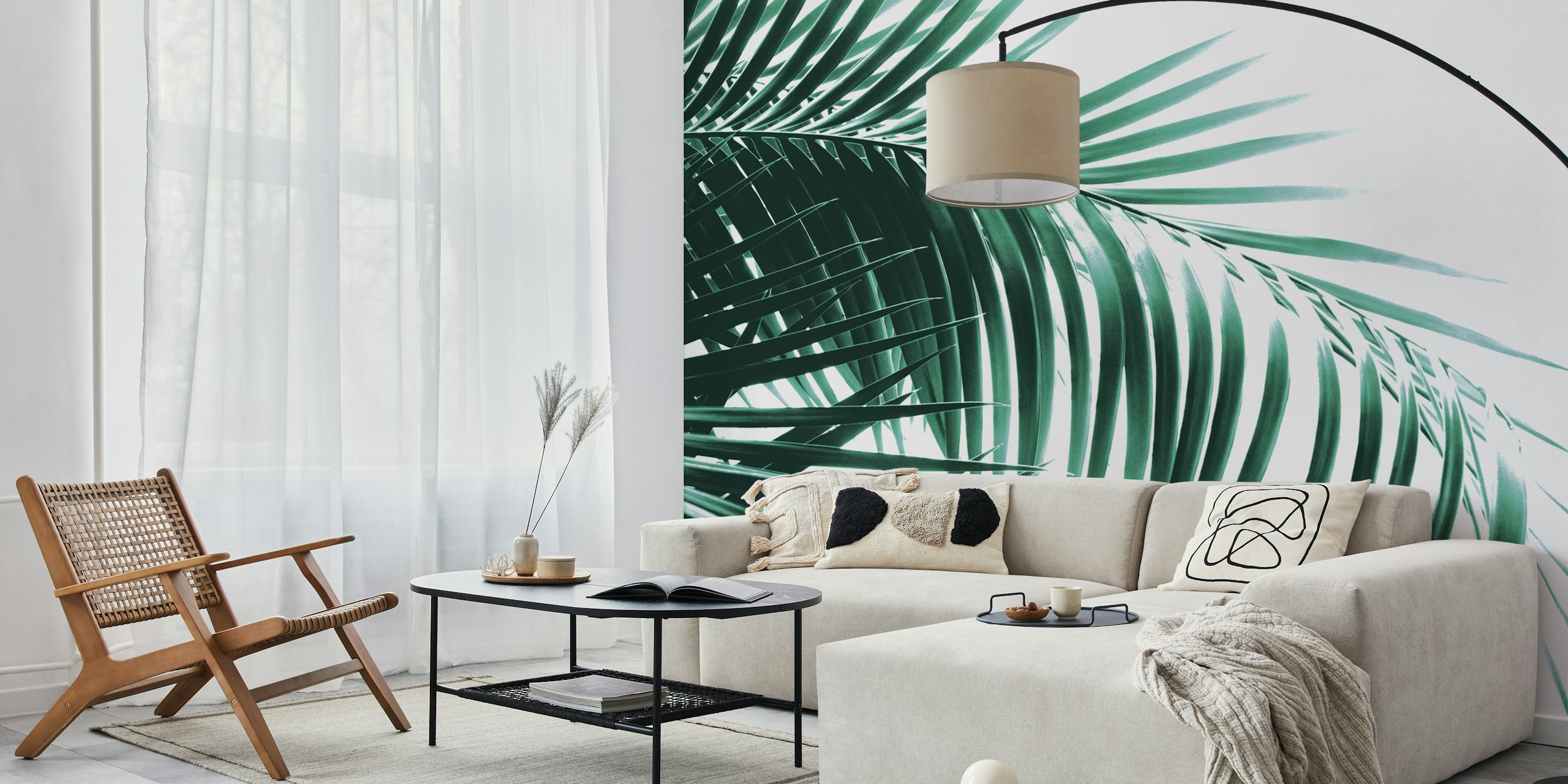 Green palm leaves wall mural for tropical decor