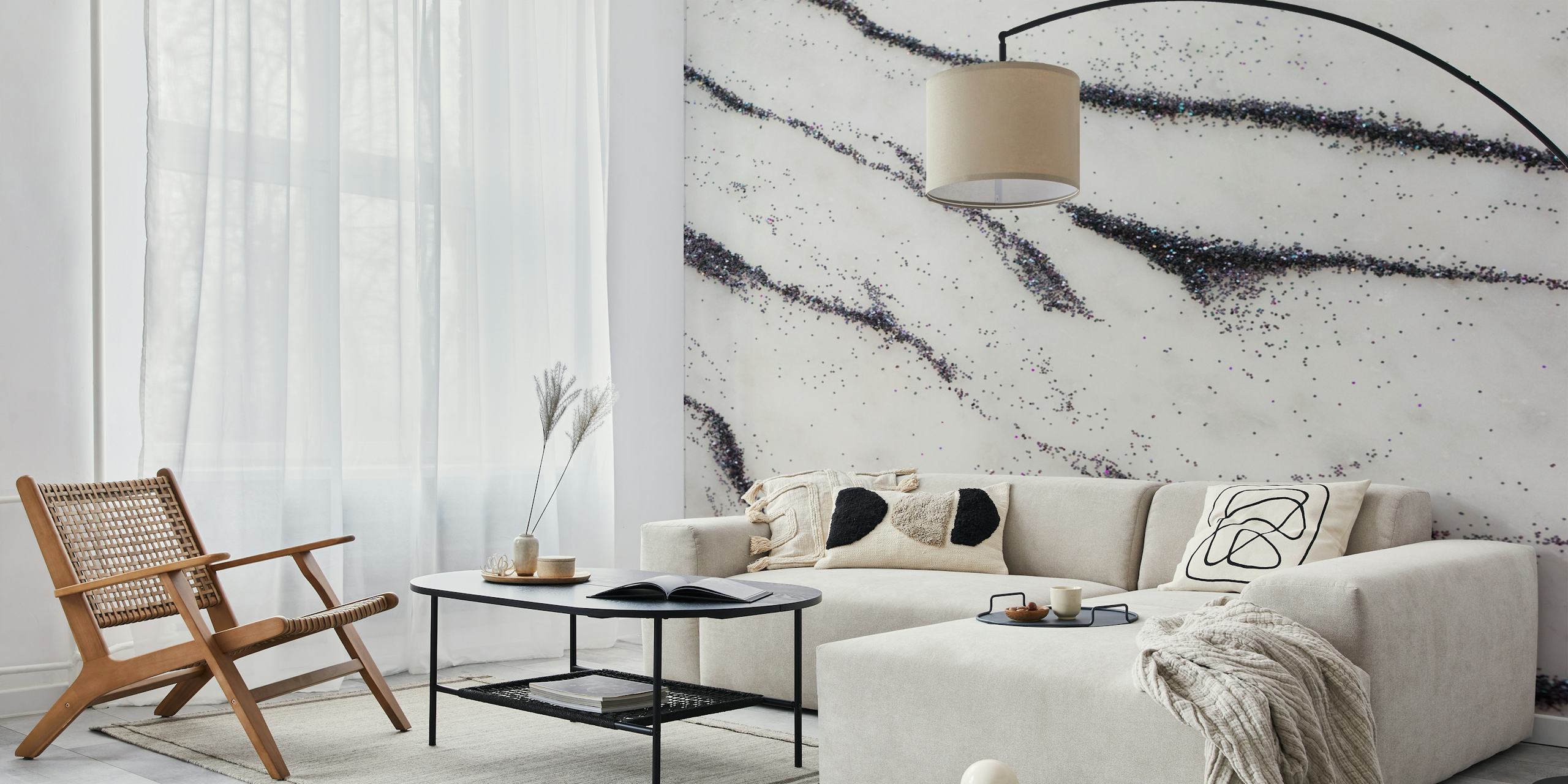 Black and white marble wallpaper with glitter accents