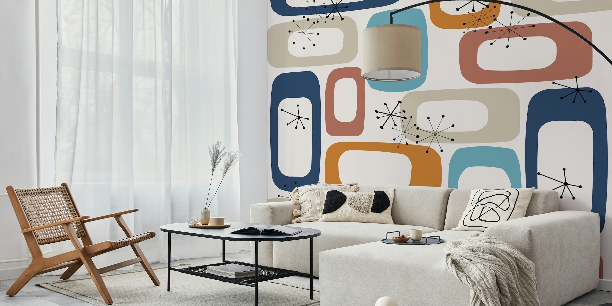 Mid Century Modern Shapes wallpaper displayed in a room