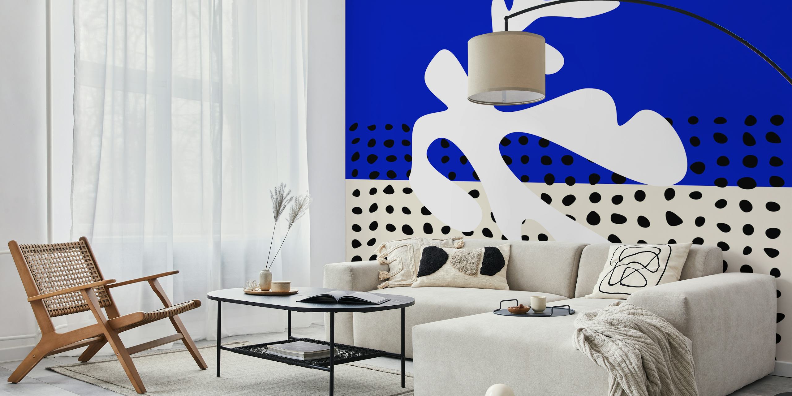 Matisse Inspired Blue Abstract wallpaper in a room