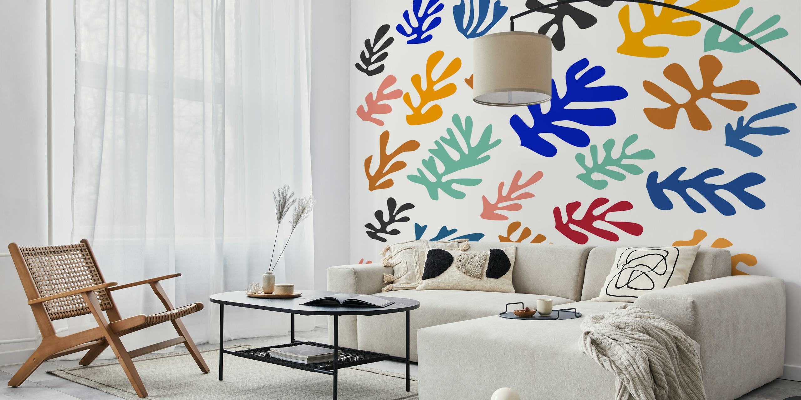 Matisse Inspired Colorful Leaf behang in een kamer